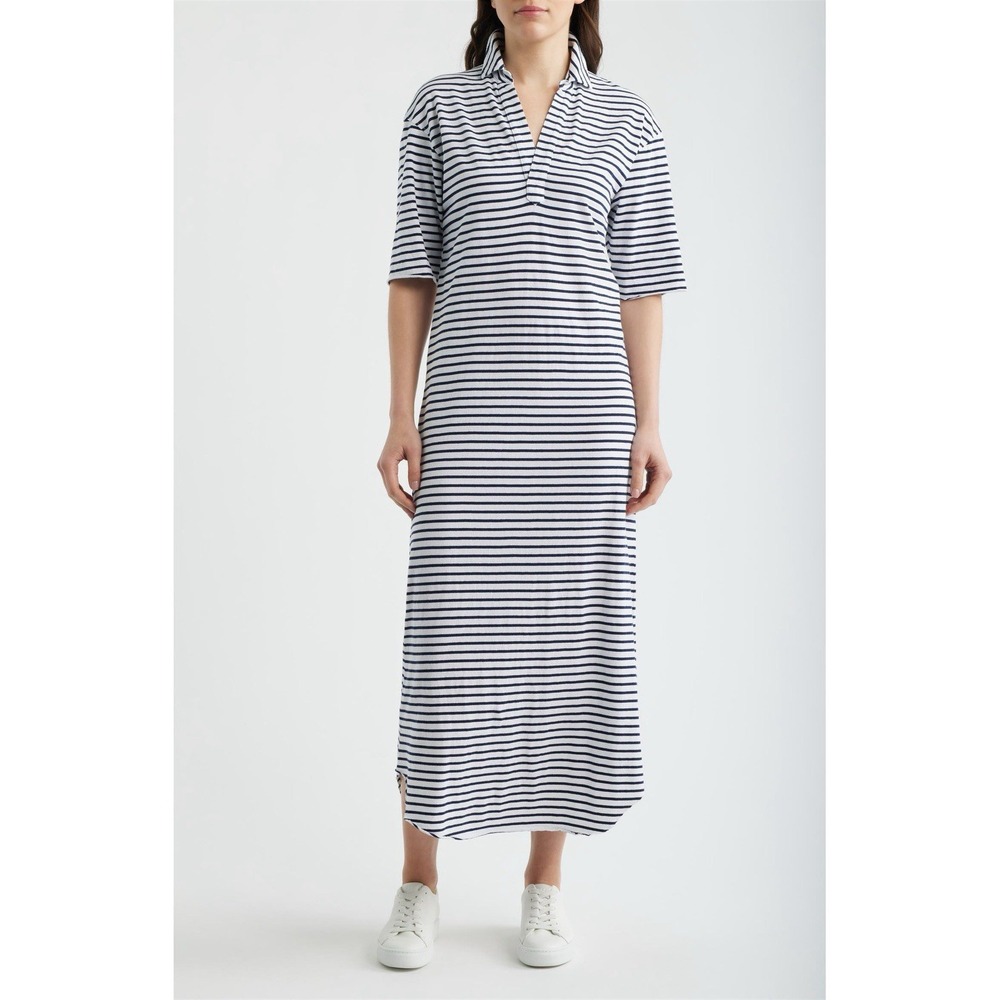 Frank & Eileen Emma Popover Henley Collared Maxi Dress striped large - Picture 1 of 12